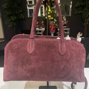New Elegant Italian Suede Handbag in Rich Burgundy